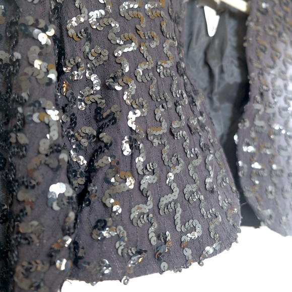 Sequin Cropped Black Jacket w/ Shoulder Pads - Picture 4 of 7